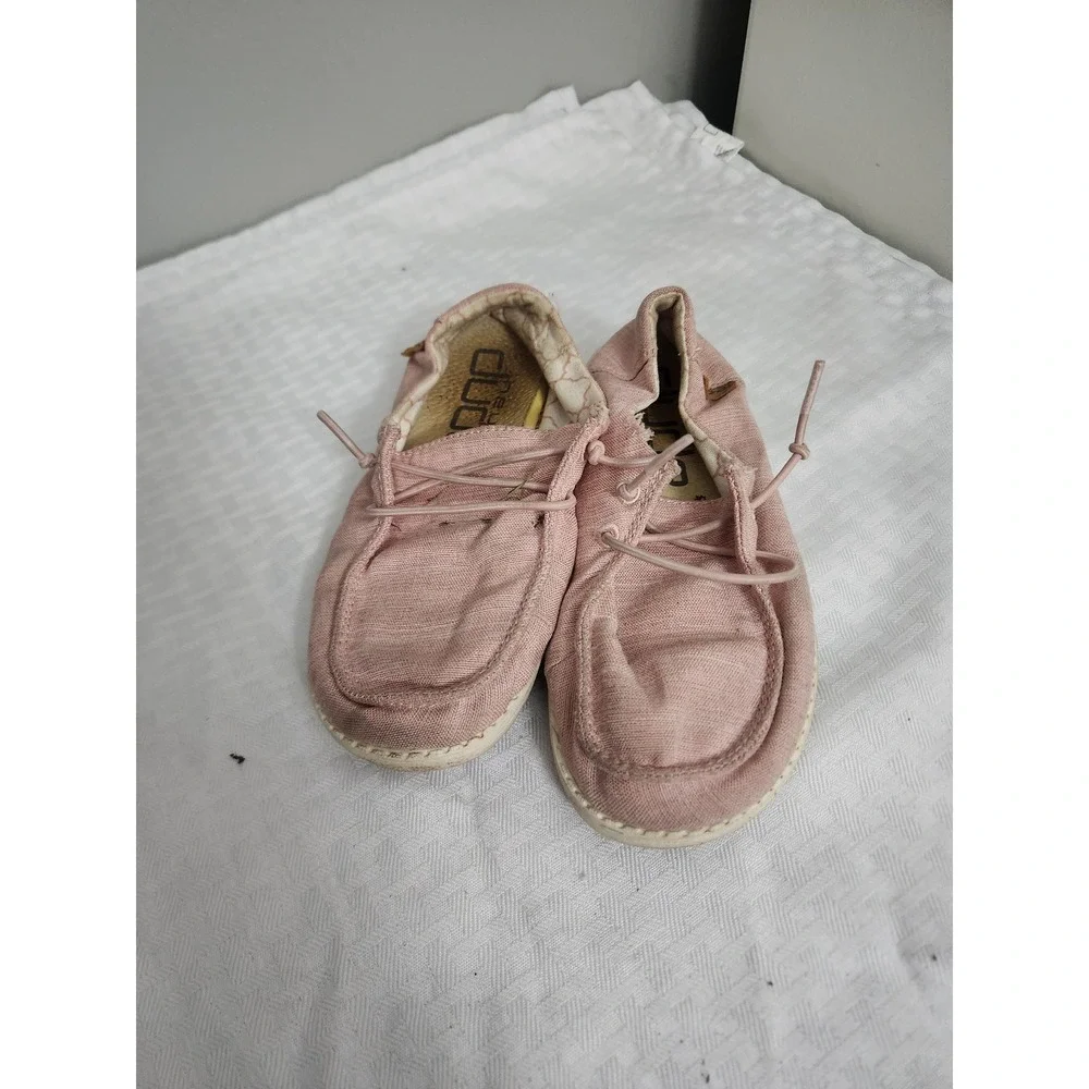 Hey Dude Wendy Youth Linen Cotton‎ Candy Pink Slip On Loafers US K12 Kids Shoes
